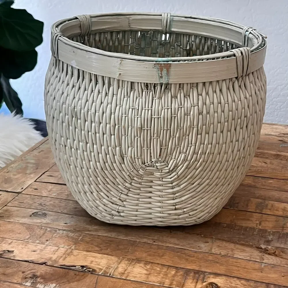 Antique Asian Rice Gathering Cream Basket 11.25